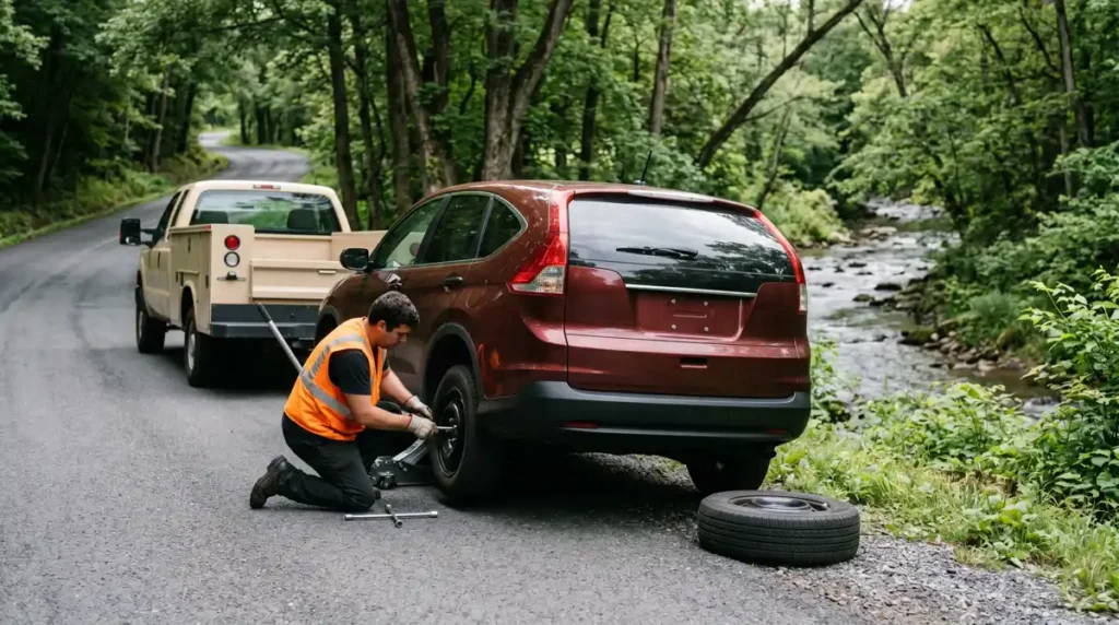 Fast flat tire change service near Lebanon, TN
